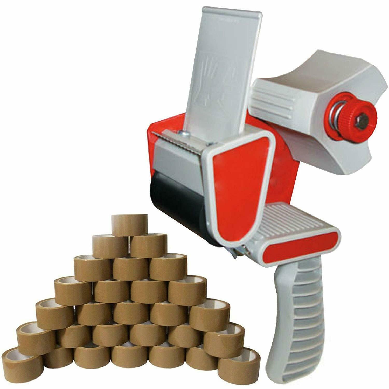 TAPE GUN DISPENSER + 12 HUGE ROLLS OF BROWN BUFF 48MM x 66M PARCEL